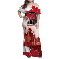 Personalised Canada Day 1867 Family Matching Off Shoulder Maxi Dress and Hawaiian Shirt Moose With Maple Leaves