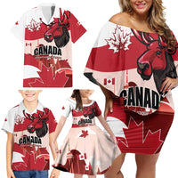 Personalised Canada Day 1867 Family Matching Off Shoulder Short Dress and Hawaiian Shirt Moose With Maple Leaves