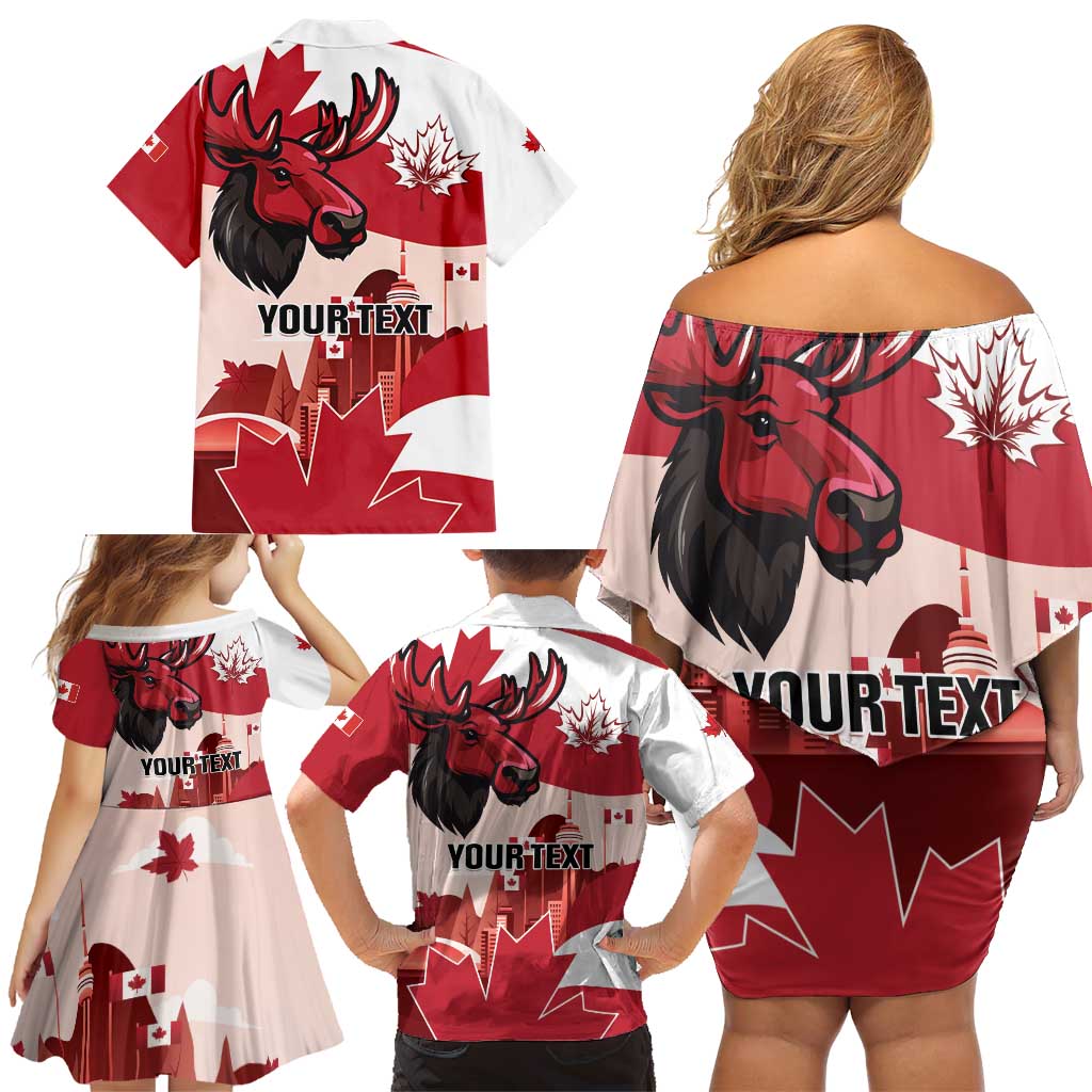 Personalised Canada Day 1867 Family Matching Off Shoulder Short Dress and Hawaiian Shirt Moose With Maple Leaves