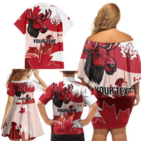Personalised Canada Day 1867 Family Matching Off Shoulder Short Dress and Hawaiian Shirt Moose With Maple Leaves