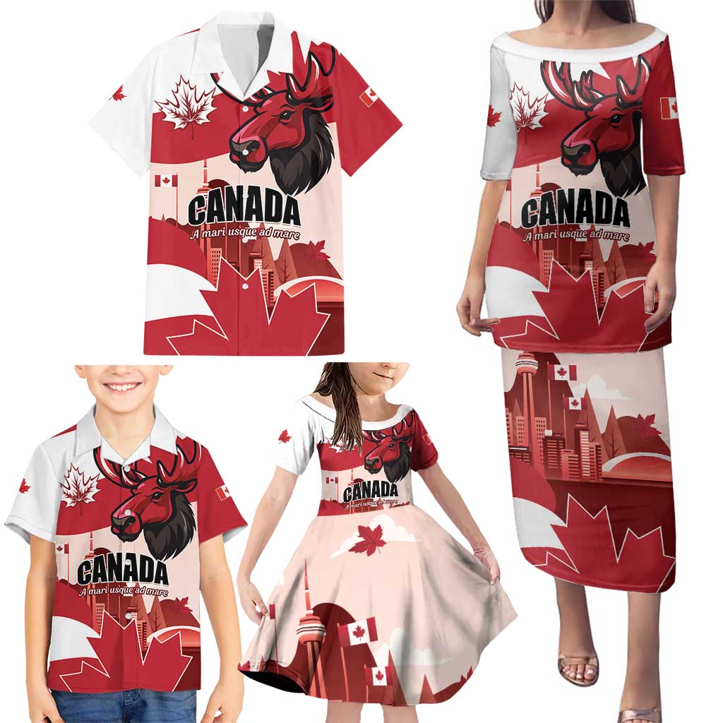Personalised Canada Day 1867 Family Matching Puletasi and Hawaiian Shirt Moose With Maple Leaves