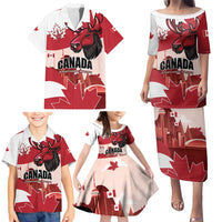 Personalised Canada Day 1867 Family Matching Puletasi and Hawaiian Shirt Moose With Maple Leaves