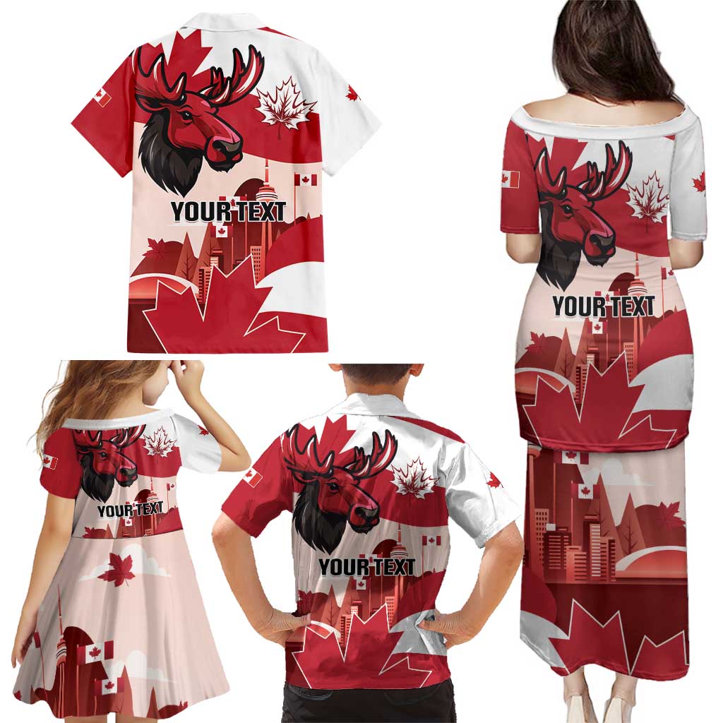 Personalised Canada Day 1867 Family Matching Puletasi and Hawaiian Shirt Moose With Maple Leaves