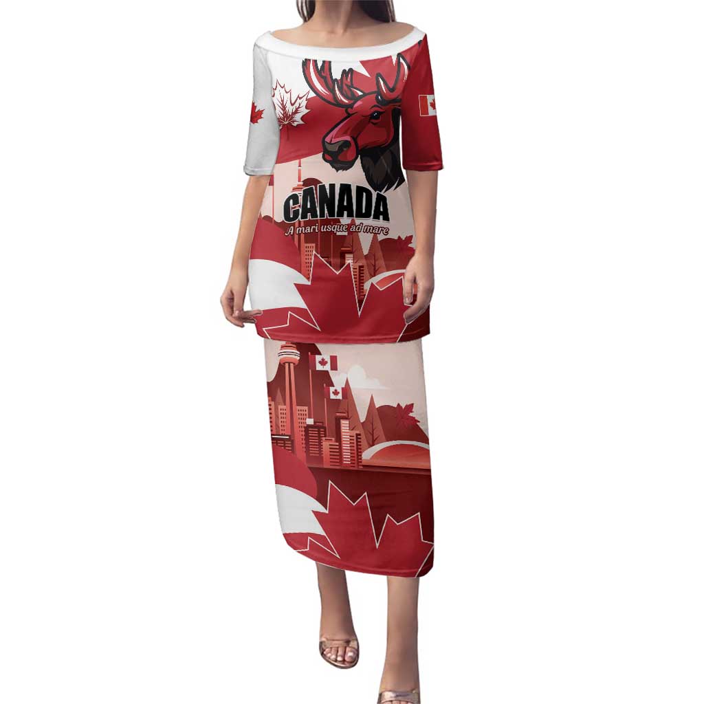 Personalised Canada Day 1867 Family Matching Puletasi and Hawaiian Shirt Moose With Maple Leaves