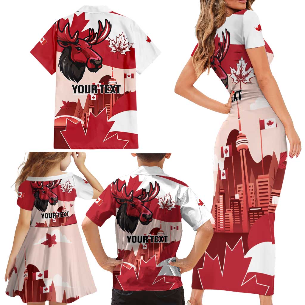 Personalised Canada Day 1867 Family Matching Short Sleeve Bodycon Dress and Hawaiian Shirt Moose With Maple Leaves