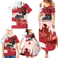 Personalised Canada Day 1867 Family Matching Summer Maxi Dress and Hawaiian Shirt Moose With Maple Leaves