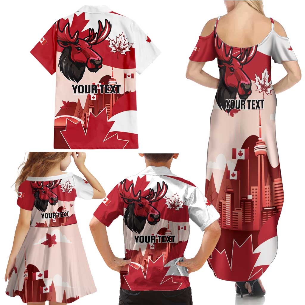 Personalised Canada Day 1867 Family Matching Summer Maxi Dress and Hawaiian Shirt Moose With Maple Leaves