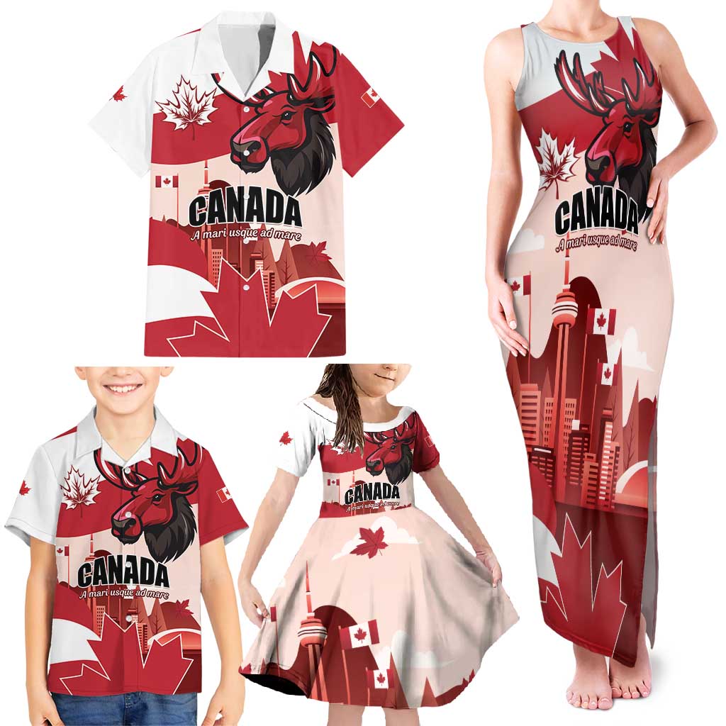 Personalised Canada Day 1867 Family Matching Tank Maxi Dress and Hawaiian Shirt Moose With Maple Leaves