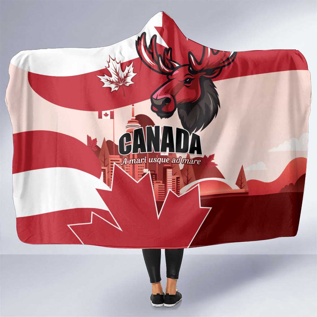 Canada Day 1867 Hooded Blanket Moose With Maple Leaves