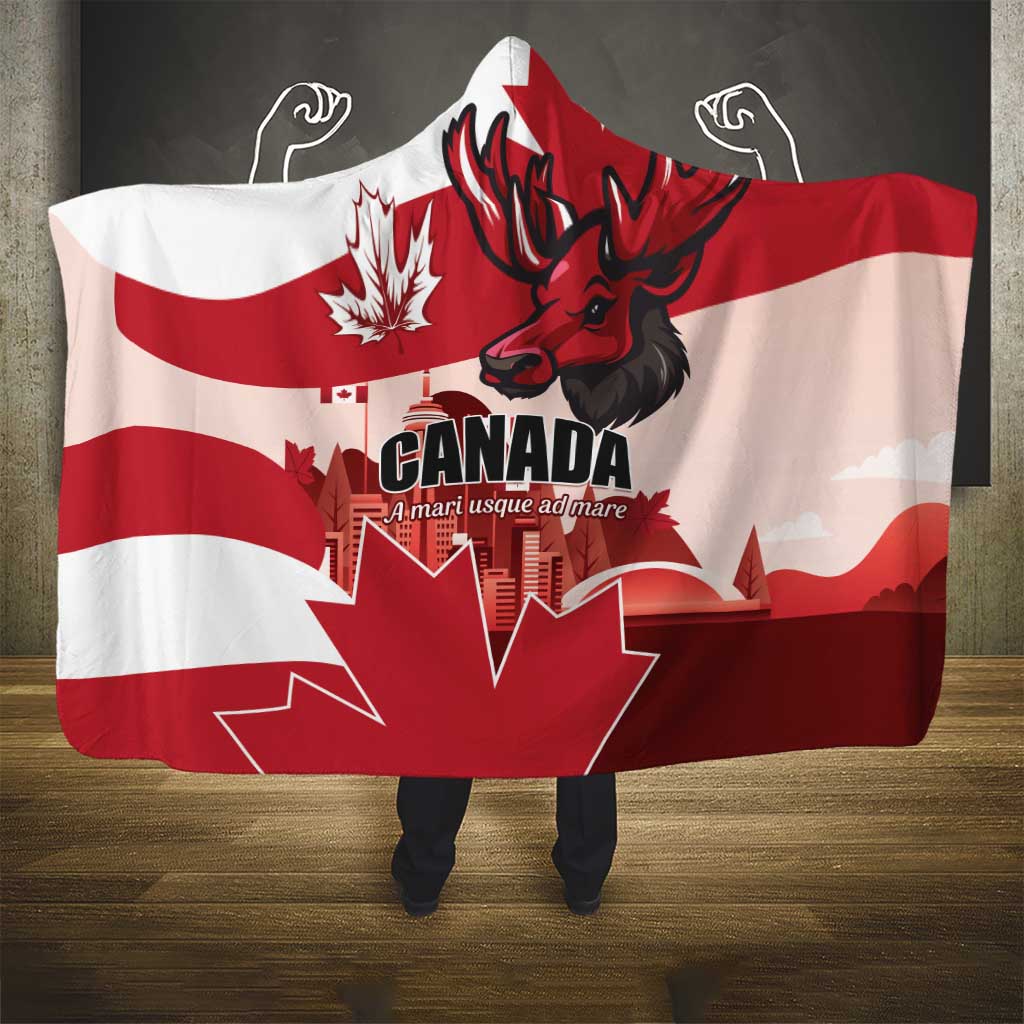 Canada Day 1867 Hooded Blanket Moose With Maple Leaves