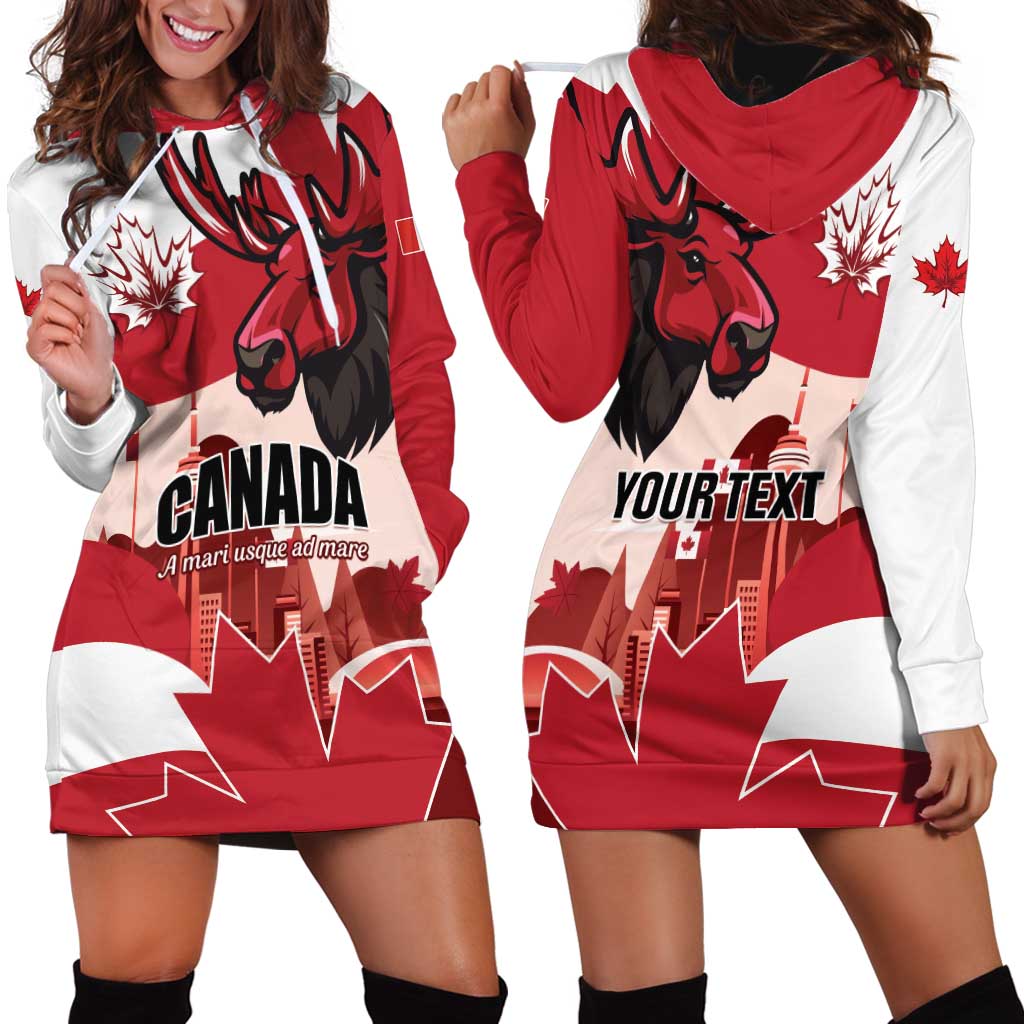 Personalised Canada Day 1867 Hoodie Dress Moose With Maple Leaves