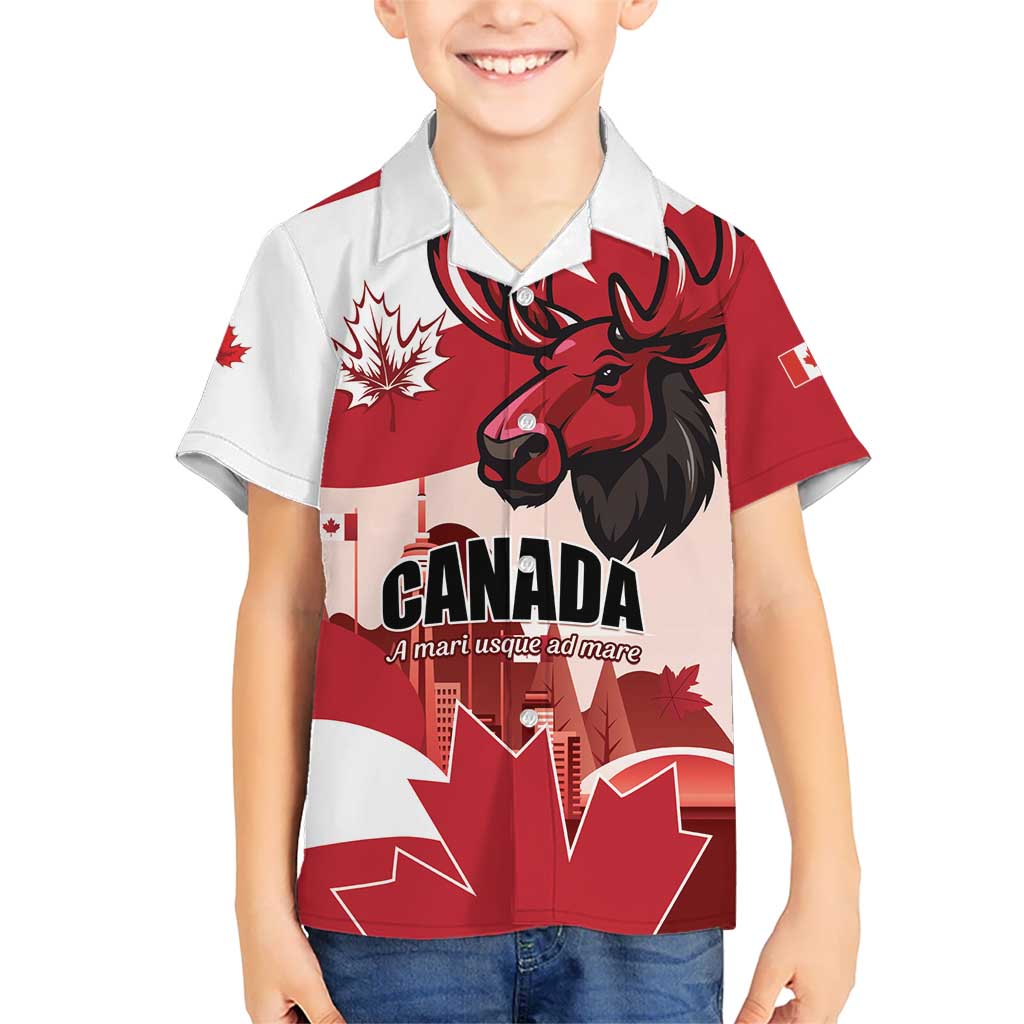 Personalised Canada Day 1867 Kid Hawaiian Shirt Moose With Maple Leaves