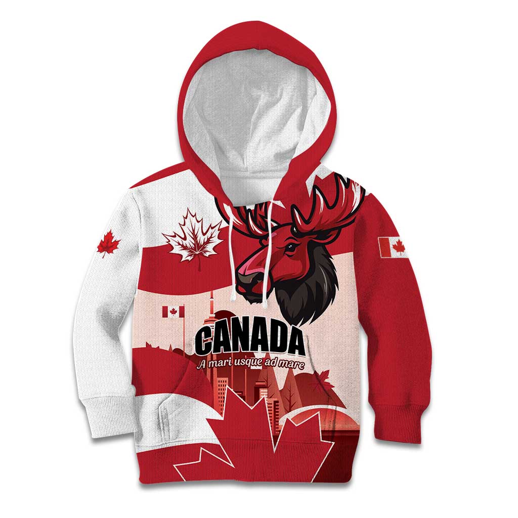 Personalised Canada Day 1867 Kid Hoodie Moose With Maple Leaves