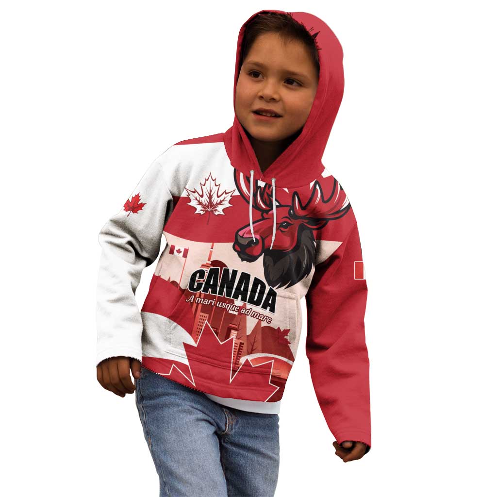 Personalised Canada Day 1867 Kid Hoodie Moose With Maple Leaves