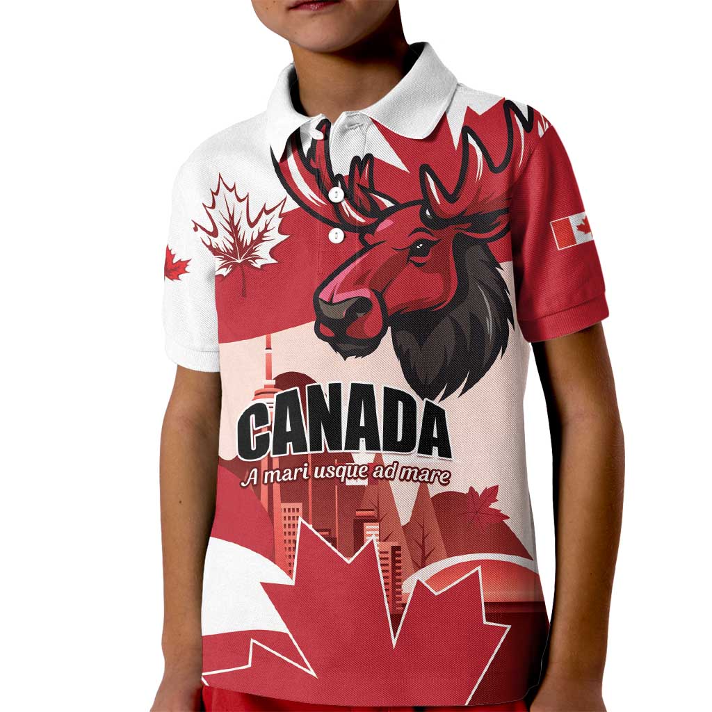 Personalised Canada Day 1867 Kid Polo Shirt Moose With Maple Leaves