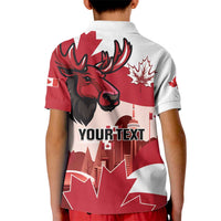 Personalised Canada Day 1867 Kid Polo Shirt Moose With Maple Leaves