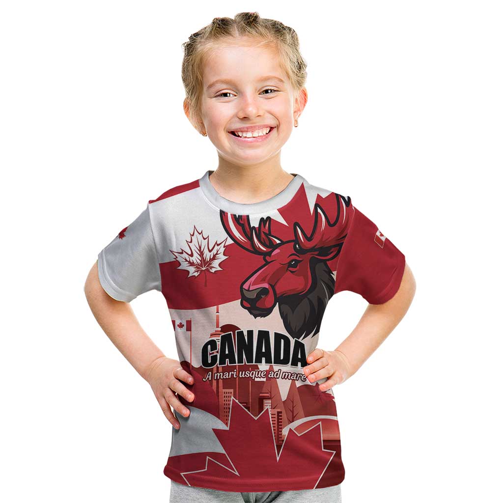 Personalised Canada Day 1867 Kid T Shirt Moose With Maple Leaves