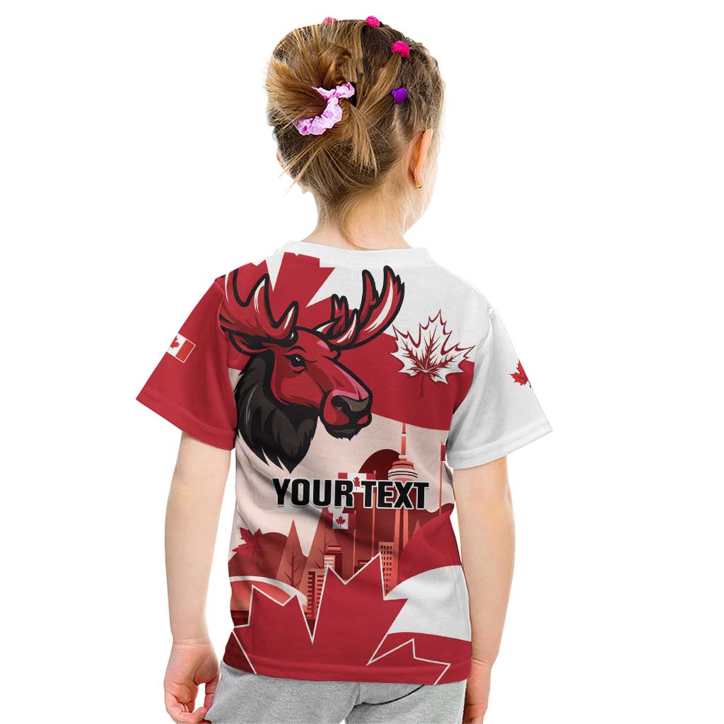 Personalised Canada Day 1867 Kid T Shirt Moose With Maple Leaves