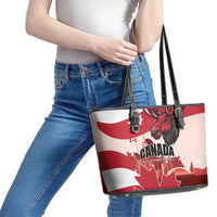 Canada Day 1867 Leather Tote Bag Moose With Maple Leaves