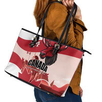 Canada Day 1867 Leather Tote Bag Moose With Maple Leaves