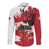 Personalised Canada Day 1867 Long Sleeve Button Shirt Moose With Maple Leaves