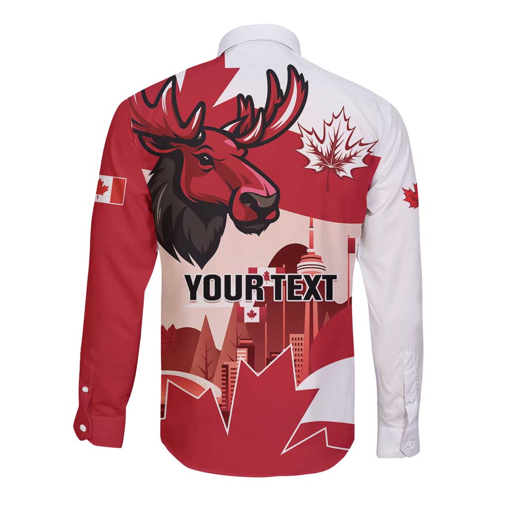 Personalised Canada Day 1867 Long Sleeve Button Shirt Moose With Maple Leaves