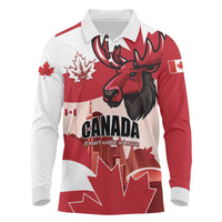 Personalised Canada Day 1867 Long Sleeve Polo Shirt Moose With Maple Leaves