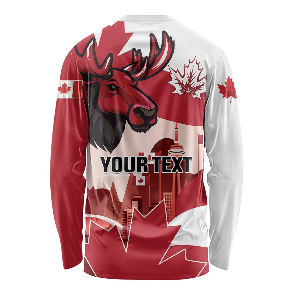 Personalised Canada Day 1867 Long Sleeve Shirt Moose With Maple Leaves