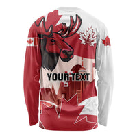 Personalised Canada Day 1867 Long Sleeve Shirt Moose With Maple Leaves