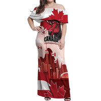 Personalised Canada Day 1867 Off Shoulder Maxi Dress Moose With Maple Leaves