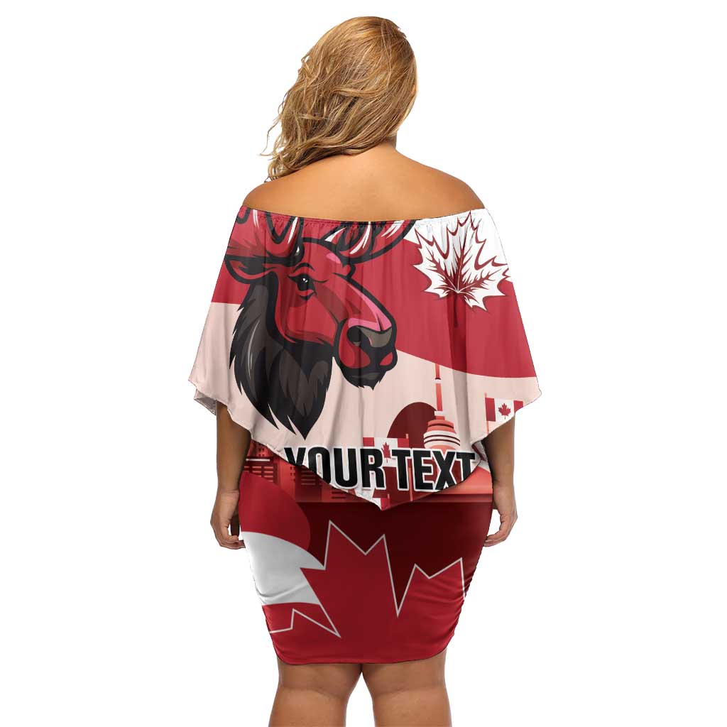 Personalised Canada Day 1867 Off Shoulder Short Dress Moose With Maple Leaves