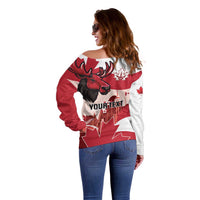 Personalised Canada Day 1867 Off Shoulder Sweater Moose With Maple Leaves