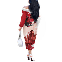 Personalised Canada Day 1867 Off The Shoulder Long Sleeve Dress Moose With Maple Leaves