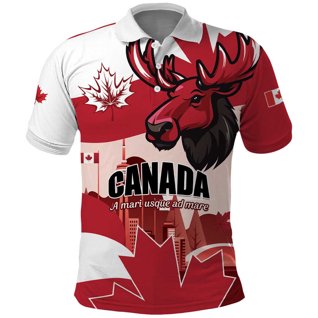 Personalised Canada Day 1867 Polo Shirt Moose With Maple Leaves