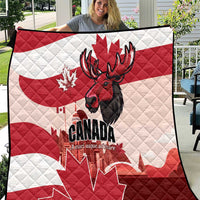 Canada Day 1867 Quilt Moose With Maple Leaves