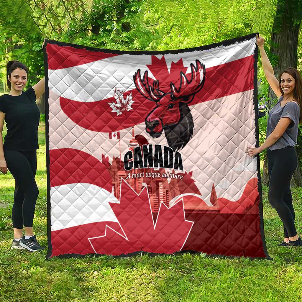 Canada Day 1867 Quilt Moose With Maple Leaves