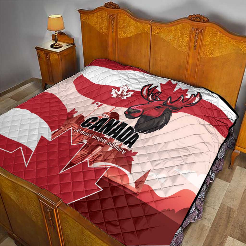 Canada Day 1867 Quilt Moose With Maple Leaves