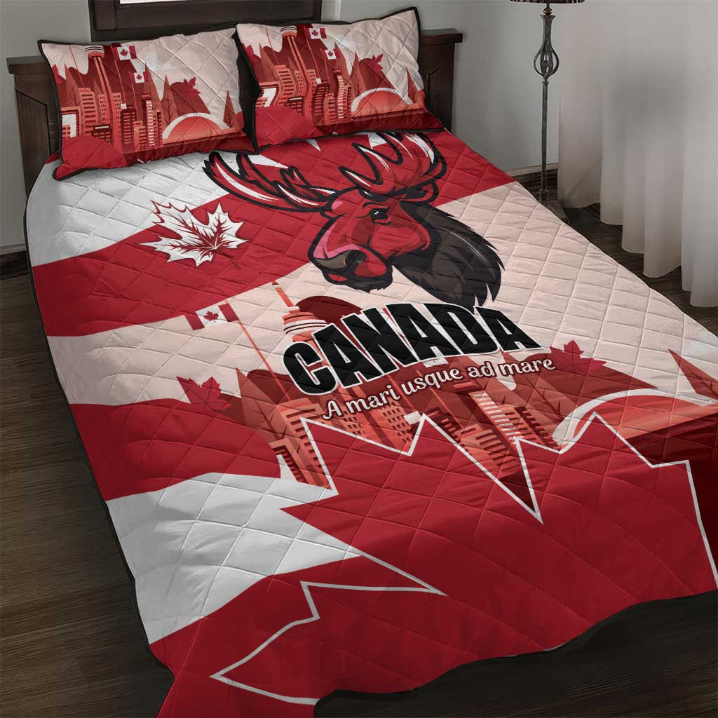 Canada Day 1867 Quilt Bed Set Moose With Maple Leaves