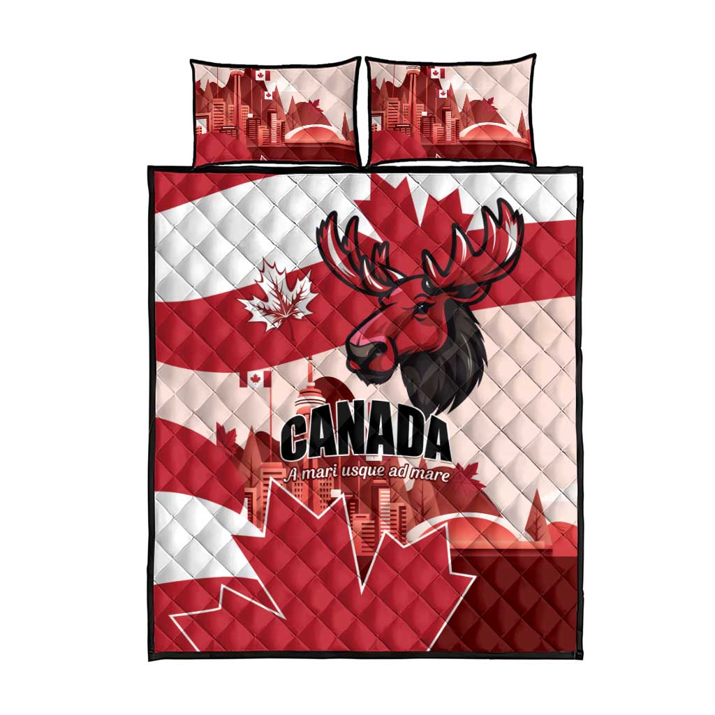 Canada Day 1867 Quilt Bed Set Moose With Maple Leaves