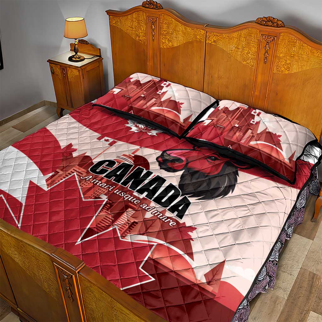 Canada Day 1867 Quilt Bed Set Moose With Maple Leaves