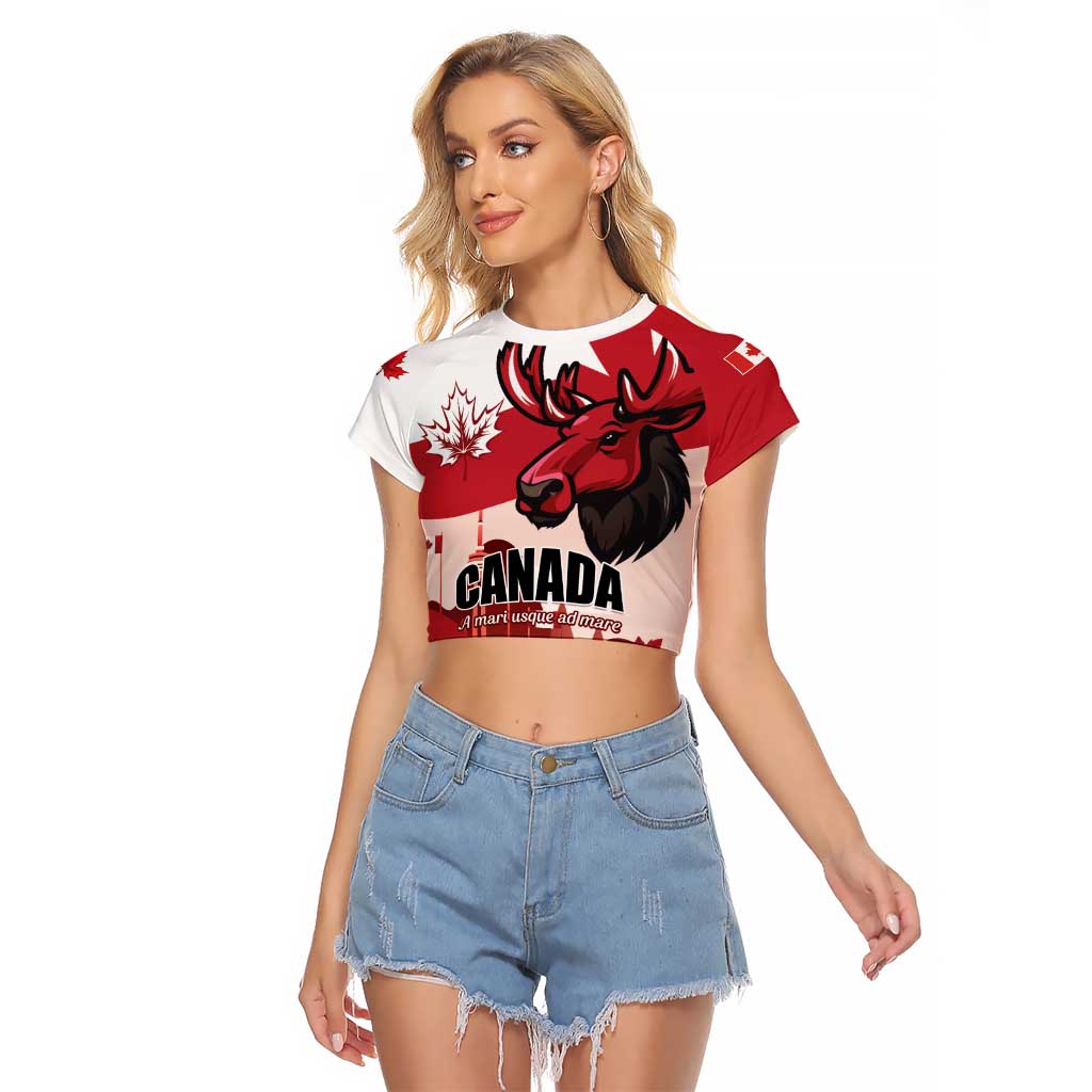Personalised Canada Day 1867 Raglan Cropped T Shirt Moose With Maple Leaves