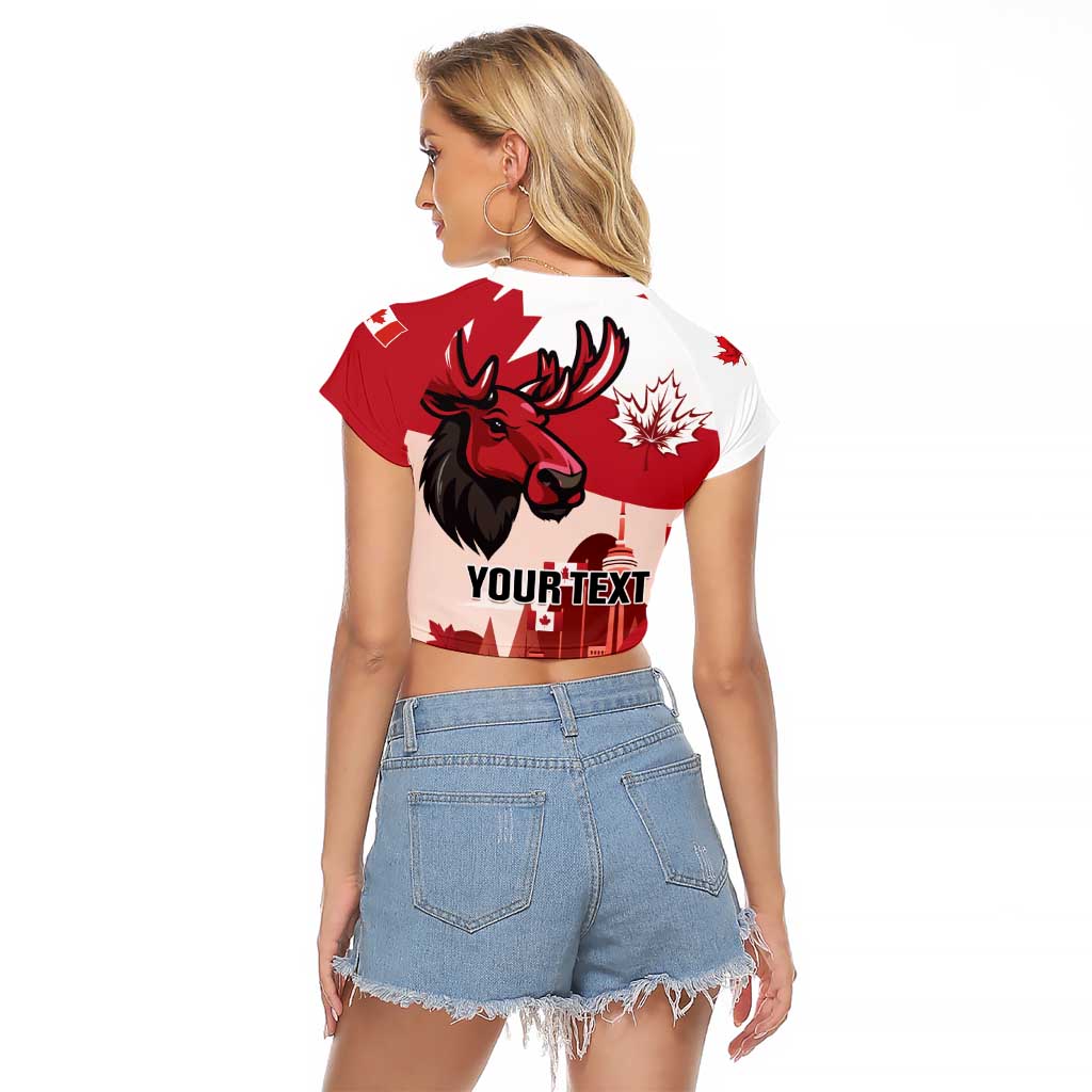 Personalised Canada Day 1867 Raglan Cropped T Shirt Moose With Maple Leaves