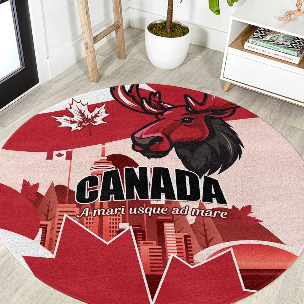 Canada Day 1867 Round Carpet Moose With Maple Leaves