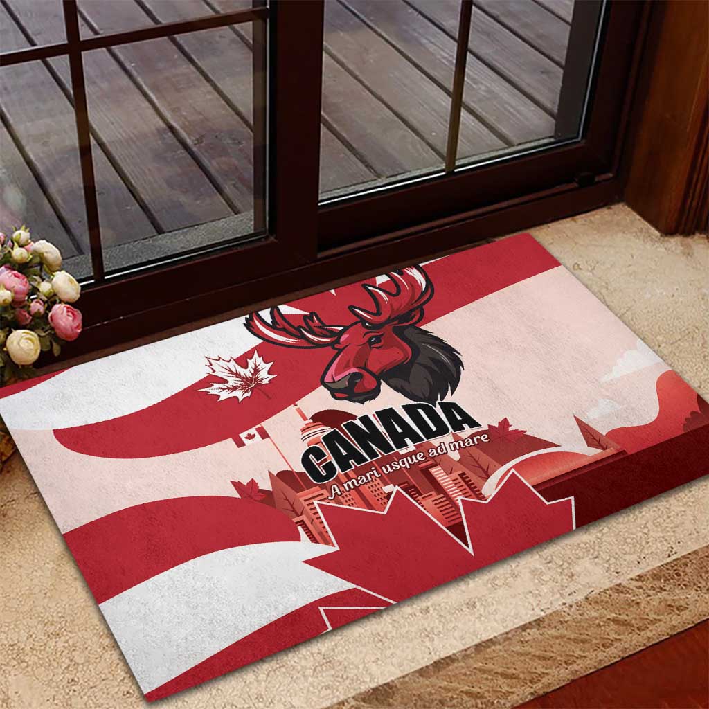 Canada Day 1867 Rubber Doormat Moose With Maple Leaves
