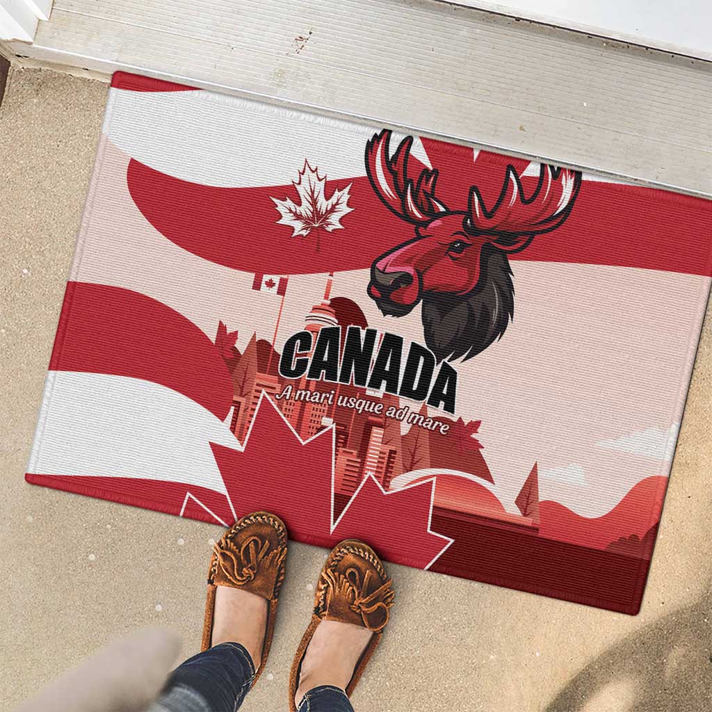 Canada Day 1867 Rubber Doormat Moose With Maple Leaves