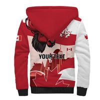Personalised Canada Day 1867 Sherpa Hoodie Moose With Maple Leaves