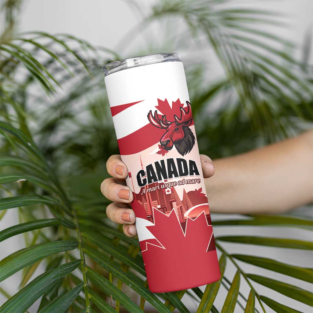 Personalised Canada Day 1867 Skinny Tumbler Moose With Maple Leaves