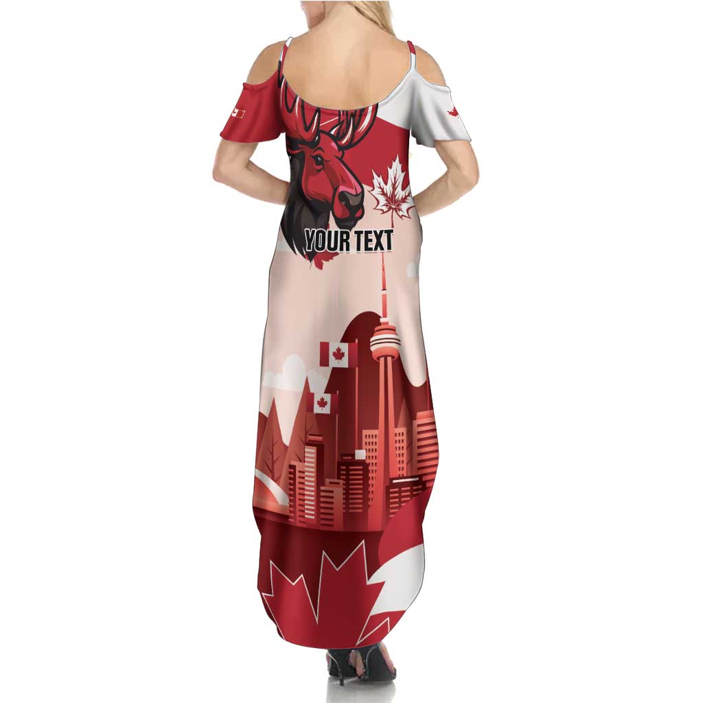 Personalised Canada Day 1867 Summer Maxi Dress Moose With Maple Leaves