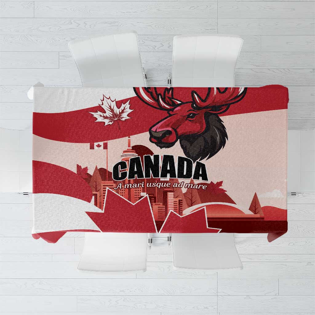 Canada Day 1867 Tablecloth Moose With Maple Leaves
