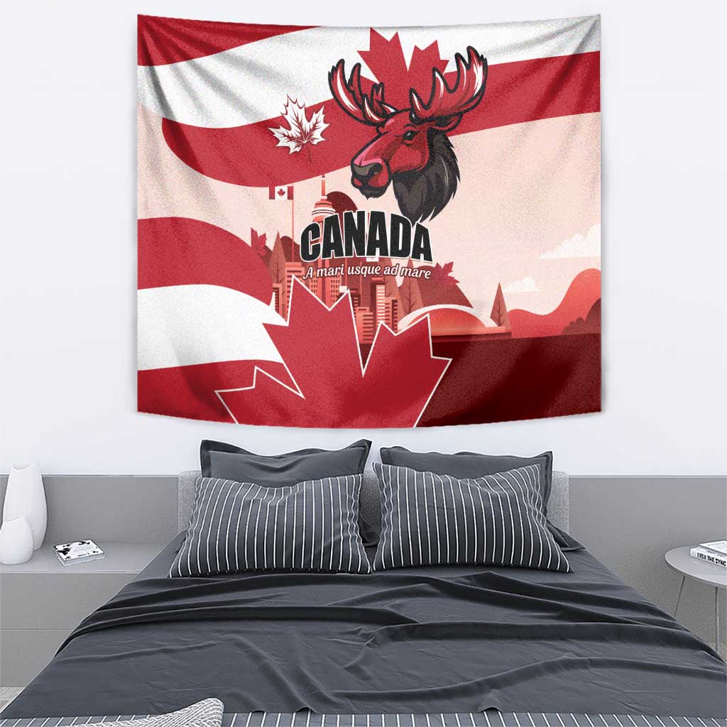 Canada Day 1867 Tapestry Moose With Maple Leaves